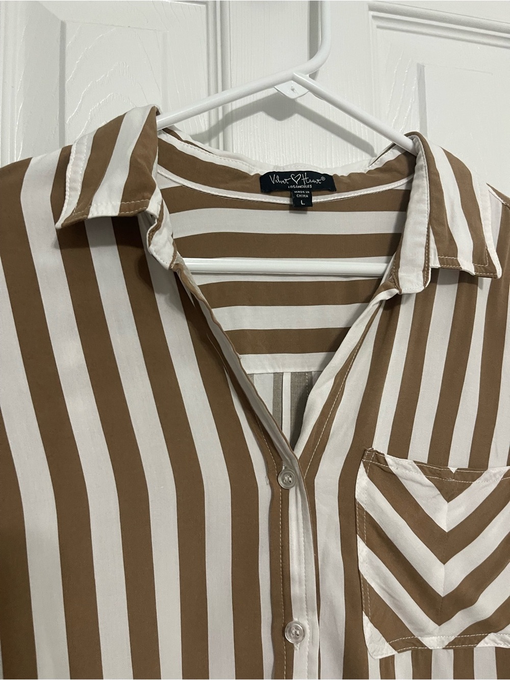 Velvet Heart Brown and White Striped Button-Down Shirt - Picture 3 of 10